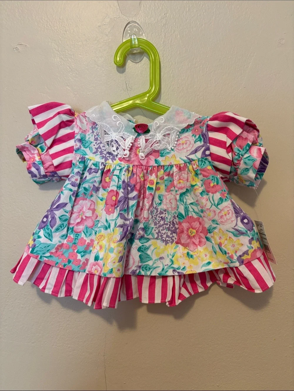 Girls Floral Peplum Top with Pink Stripe Sleeves